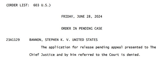 The Supreme Court issued a ruling Friday afternoon dismissing his appeal in a single line
