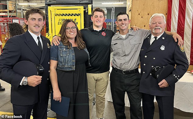 His mother, Sabrina Laffan (second from left), was on the scene to identify him, just four years after her assistant fire chief and husband Sean Laffan passed away.