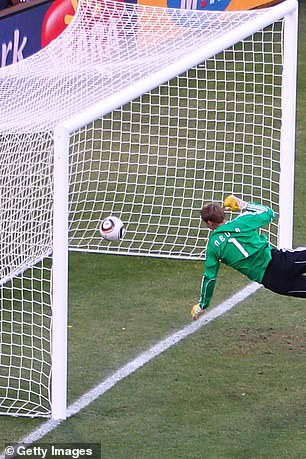 Lampard lobbed German goalkeeper Manuel Neuer, but the goal was not given
