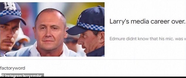 Larry joked that he would be running his lodging campaign from prison. Larry shared this fake photo in his post, in which his last name is misspelled as 'Emdure'