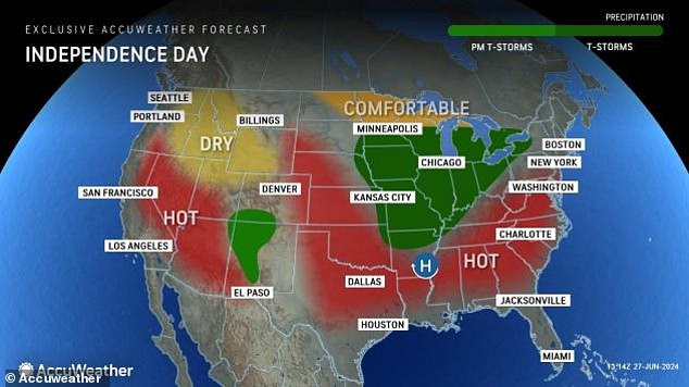 While most of the U.S. has a 50 percent chance of seeing above-average temperatures next week, including parts of central California, the southern region of the country will experience extreme heat.