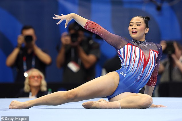 Sunisa Lee competes in the floor exercise on Day 1 of the U.S. Olympic Trials in Minneapolis