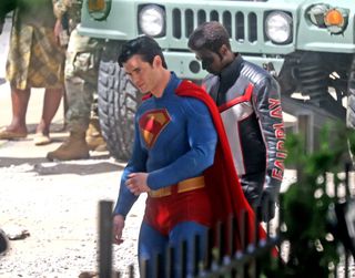 David Corenswet's Man of Steel and Edi Gathegi's Mr Terrific on the set of the 2025 Superman film