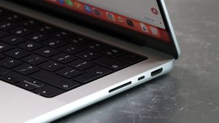MacBook Pro 14-inch (2023) in a studio close-up of ports