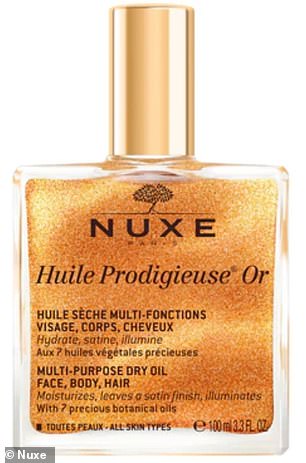 The Nuxe oil is a shimmering body oil