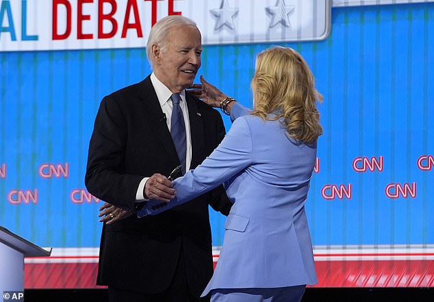 Jill Biden gave Joe Biden a hug after the debate ended on Thursday