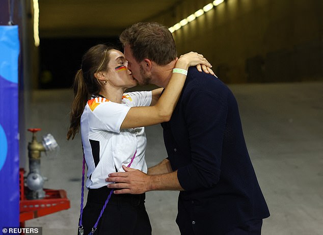 The pair shared an intimate moment at the tunnel after Germany's draw against Switzerland