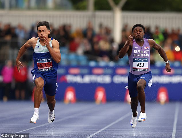 Jeremiah Azu (right), who finished 0.7 seconds behind Hinchcliffe, will also go to the Olympics