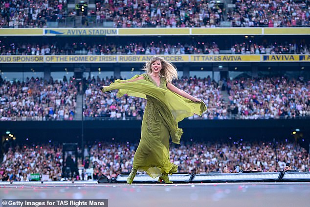 The superstar debuted new green costumes during Friday's sold-out show at the Aviva Stadium.  She has two more concerts planned there before heading to the European continent for a series of dates (Pictured in Dublin on June 28)