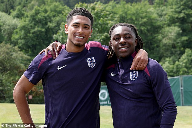 The England camp sang happy birthday to Jude Bellingham (left), 21, and Eberechi Eze (right), 26, on Saturday