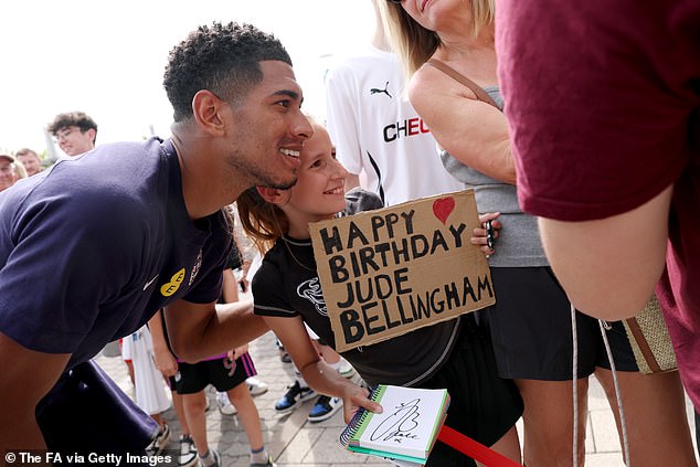 England players sang happy birthday to Bellingham as he turned 21 on Saturday, before meeting fans who also wished him well