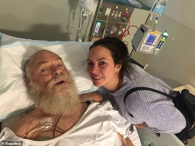 Mr Pattenden (pictured in hospital with his daughter Mrs Williams) was once a fit and healthy bus driver who even made the front page of his local newspaper after swimming 32 miles at Hume Dam in 2012.