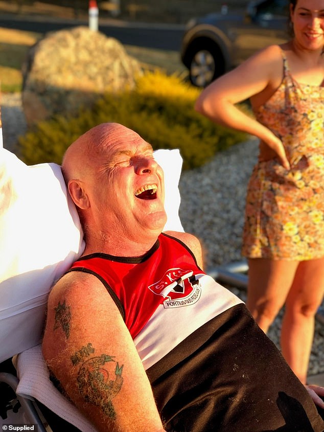 Mr Pattenden is pictured enjoying the sun on his skin after spending three months in a hospital room