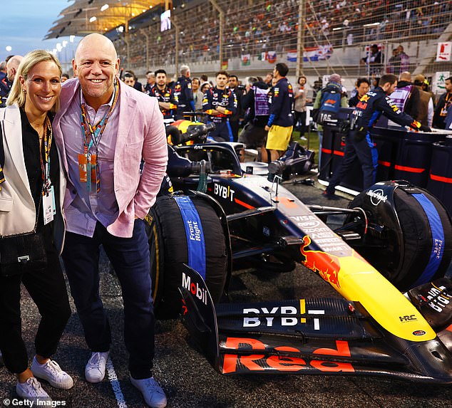 Barely a week goes by without Zara and Mike, 45, attending a glitzy function, writes Natasha Livingstone.  The couple next to winner Max Verstappen's car during the Bahrain Grand Prix, held in March