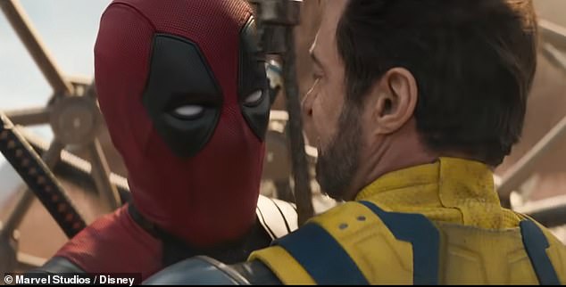 As Wolverine is about to kick some ass, Ryan Reynolds' 47-year-old Deadpool calls for a timeout to remove the swords sticking out of him and give him a pep talk
