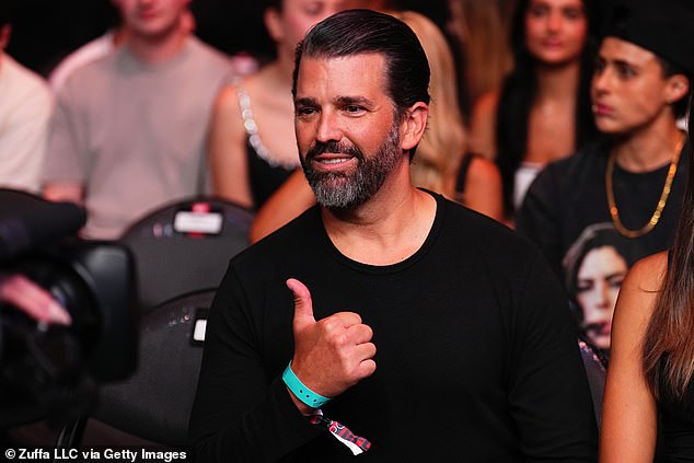 Donald Trump Jr. gave a thumbs up when he was spotted ringside. He and Rodgers are big UFC fans