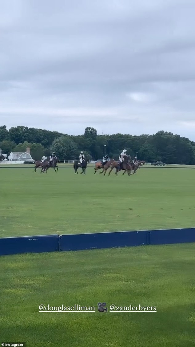 Kelly shared clips from the fun day on her Instagram Stories, including a video of Sea playing with their dog Tarzan on a polo field, with the caption: 