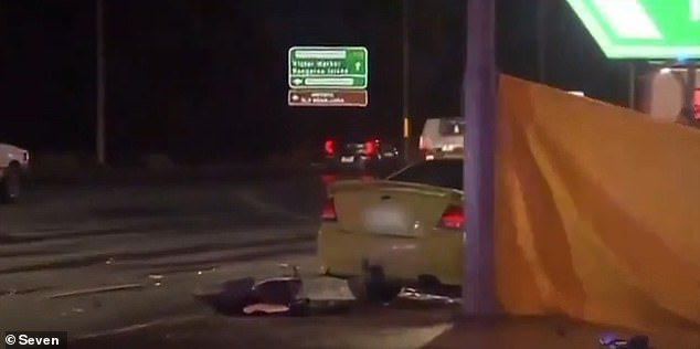 The green Ford Falcon (pictured) collided with three other cars and a truck on the highway