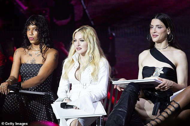 Madonna (center) was joined by fellow judges Tokischa (left) and Arca (right)