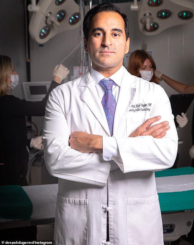 Dr. Deepak Dugar (pictured), a board-certified plastic surgeon in Beverly Hills, warned people to be careful when getting lip fillers
