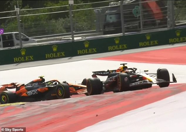 Norris (left) and Verstappen made contact on lap 64 of what had been a thrilling battle