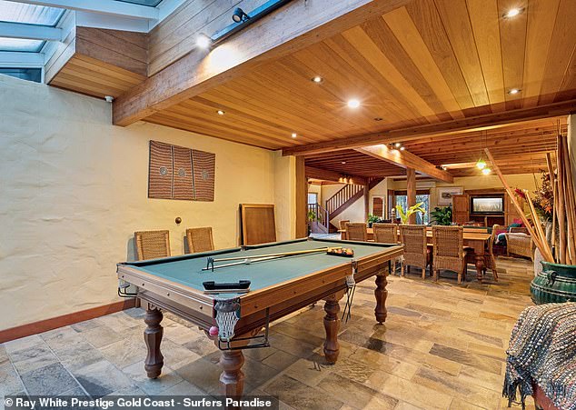 The billiard room located near one of the several dining rooms is a great place for family and friends to gather