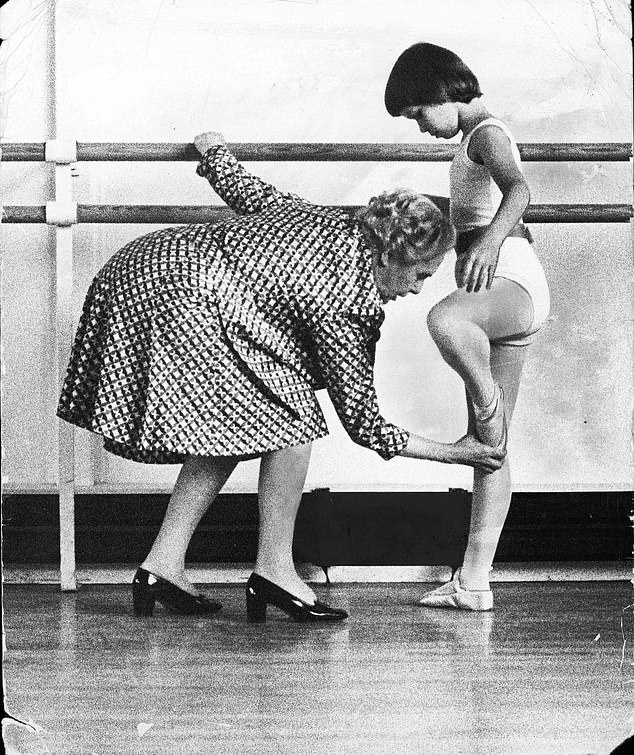 Dame Ninette de Valois corrects Lady Sarah's posture during her lesson with the dancing icon