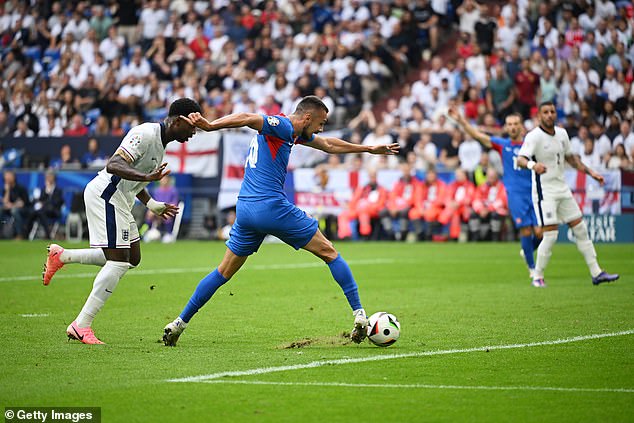 Ivan Schranz (center) scored to give Slovakia a surprise lead against England in the 25th minute