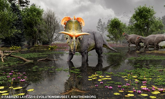 Scientists have discovered a huge horned dinosaur whose flamboyant horns led discoverers to dub it a 'sexy beast'