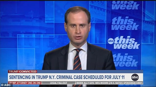 Scharf appeared as Trump and his team went on a full media blitz on Sunday after the ex-president was found guilty on 34 counts on Thursday, with the president giving his first interview