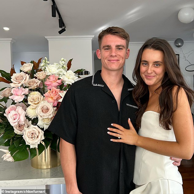 Fremantle star Caleb Serong is engaged to partner Chloe Furnari.  The 23-year-old Doig medalist and his partner shared the good news on Instagram on Tuesday, along with two beaming photos of the happy couple.  Both shown