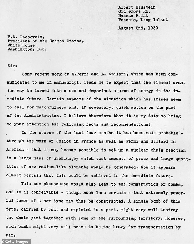 Although Einstein's name is on the letter, it was written by Leo Szilard, who believed it would get the president's attention.  The world-famous physicist signed the letter