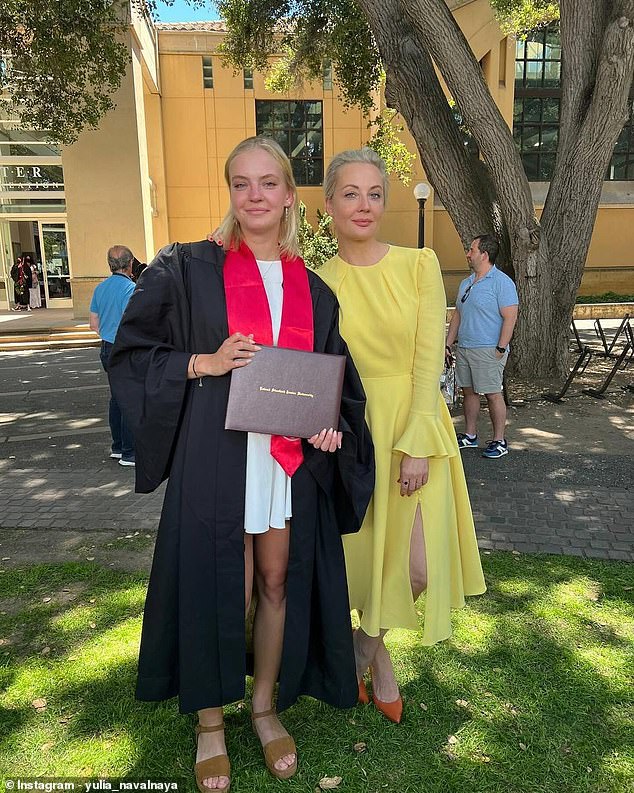 Dasha and her radiant mother Yulia pose together on Dasha's graduation day on Sunday