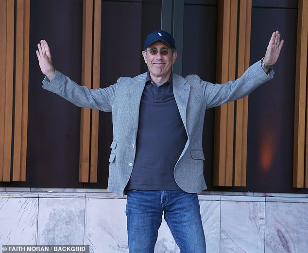 Jerry Seinfeld was all smiles as he explored Perth on Saturday after landing in Australia ahead of his stand-up comedy tour