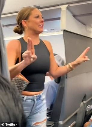 Pictured: The viral moment Tiffany Gomas screamed 'that motherfucker's not real' before being thrown off a plane last year
