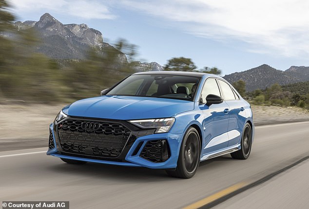 The 2024 RS 3 costs $63,395.  Based on the compact sedan A3, the RS 3 has a special five-cylinder engine with 401 hp.