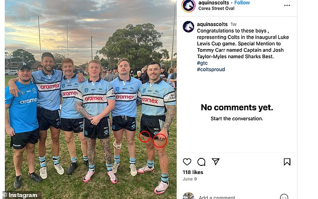 A photo of Taylor-Myles (far right), posted to the team's Instagram page, disappeared shortly after the club chairman spoke to Daily Mail Australia