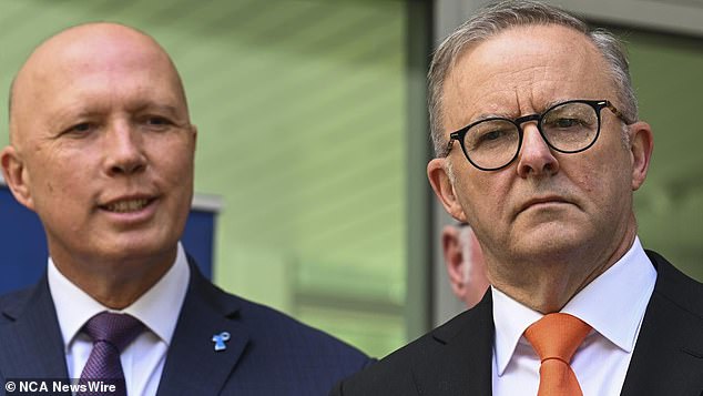 Opposition Leader Peter Dutton (left) has overtaken Prime Minister Anthony Albanese (right) as preferred leader in the Sydney Morning Herald's Resolve Political Monitor