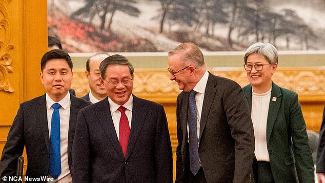 Albanese became the first Australian prime minister to visit China since 2016 after flying to Beijing in November.  He is pictured with Chinese Premier Li Qiang