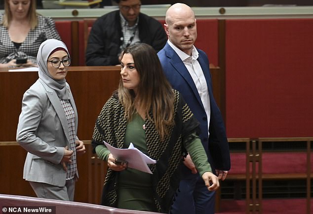 Renegade Labor Party senator Fatima Payman (left) has been suspended indefinitely from the parliamentary group after saying she would cross the floor again to support Palestine, despite warnings from the prime minister and other senior government leaders.