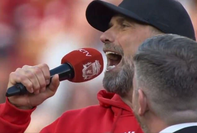 Klopp sang the name of his Liverpool successor during his farewell speech in May