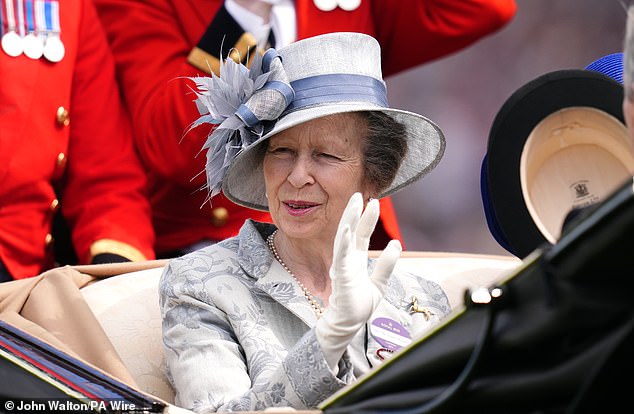 The King's 73-year-old sister was walking on her Gatcombe Park estate in Gloucestershire yesterday when she was injured.  The Olympic medal-winning rider received medical care before being taken to Southmead Hospital in Bristol for tests, treatment and observation.  Princess Anne is pictured arriving by carriage on day three of Royal Ascot at Ascot Racecourse last Thursday