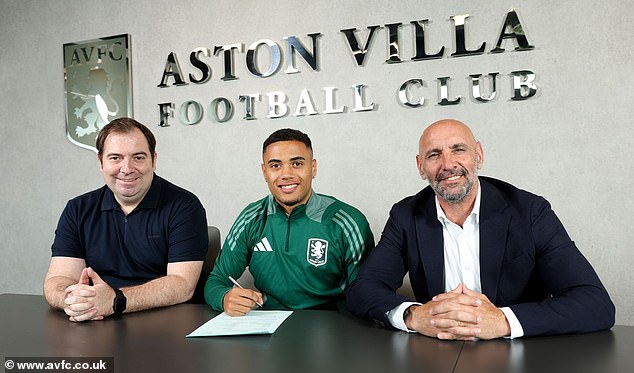 Former England youth international Lewis Dobbin (centre) joins Aston Villa from Everton