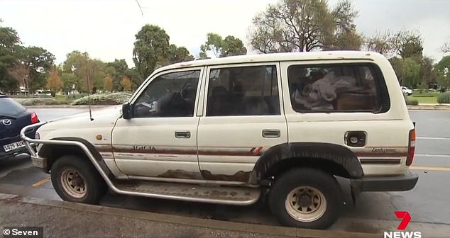 Dominic, in his 80s, chose to sleep in his Landcruiser (pictured) because he felt safer in the car. All his belongings were inside, which can be seen in the rear window