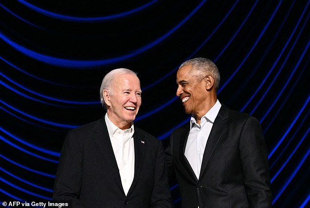 Former President Barack Obama led Biden off stage after a fundraiser in Los Angeles