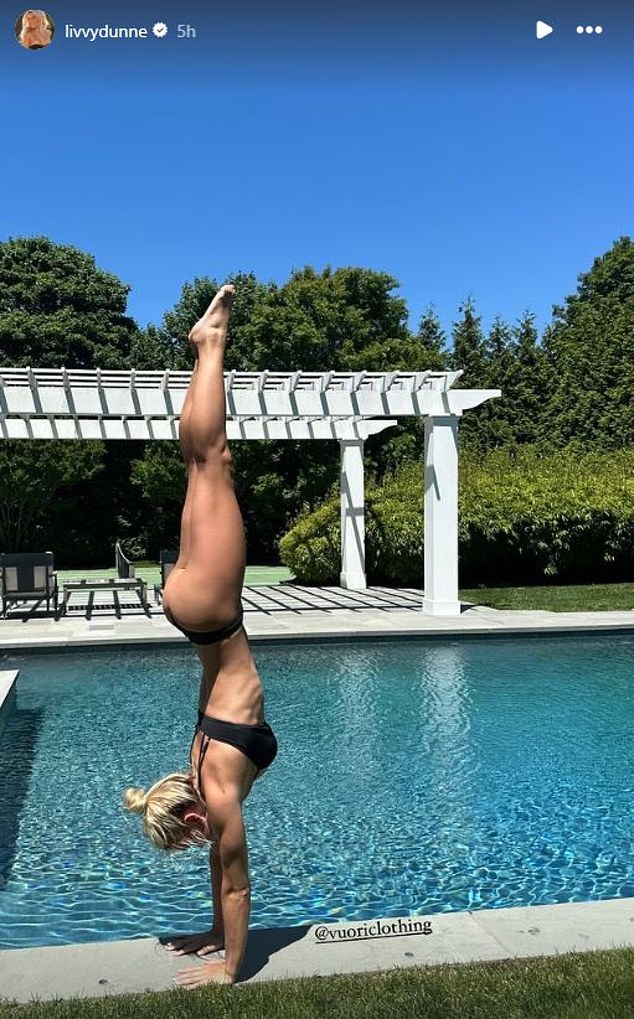 Olivia Dunne does a handstand in The Hamptons during a girls' trip with Xandra Pohl and others