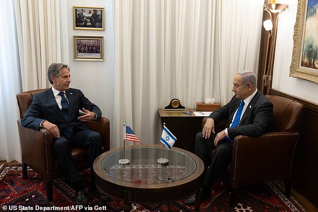Secretary of State Antony Blinken (left) met with Israeli Prime Minister Benjamin Netanyahu (right) in Jerusalem on Monday as leaders try to iron out a hostage deal between Israel and Hamas