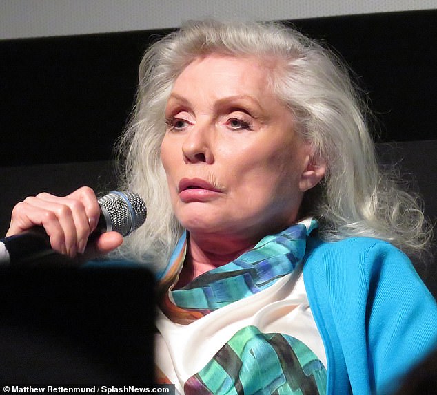 Debbie Harry (pictured) showed off her timeless look as she joined fellow Blondie star Chris Stein for a Q&A about his latest shocking memoir Under A Rock in New York City on Friday
