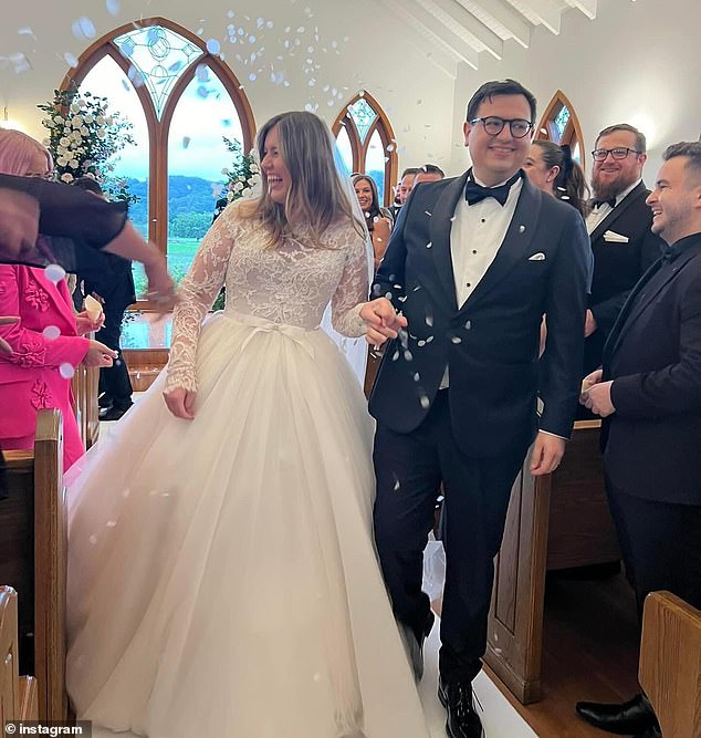 Brittany Higgins and her new husband, David Sharaz, invited Canberra-based paranormal medium Carrie de Block to their wedding (pictured)