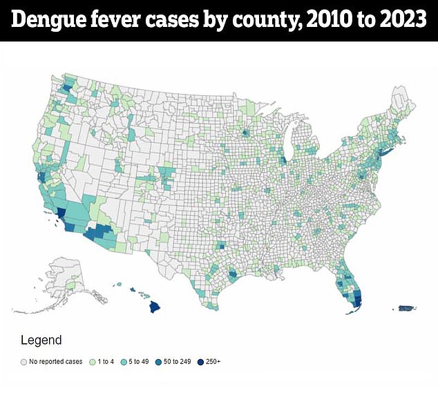 The map above shows the provinces where dengue cases were recorded between 2020 and 2023